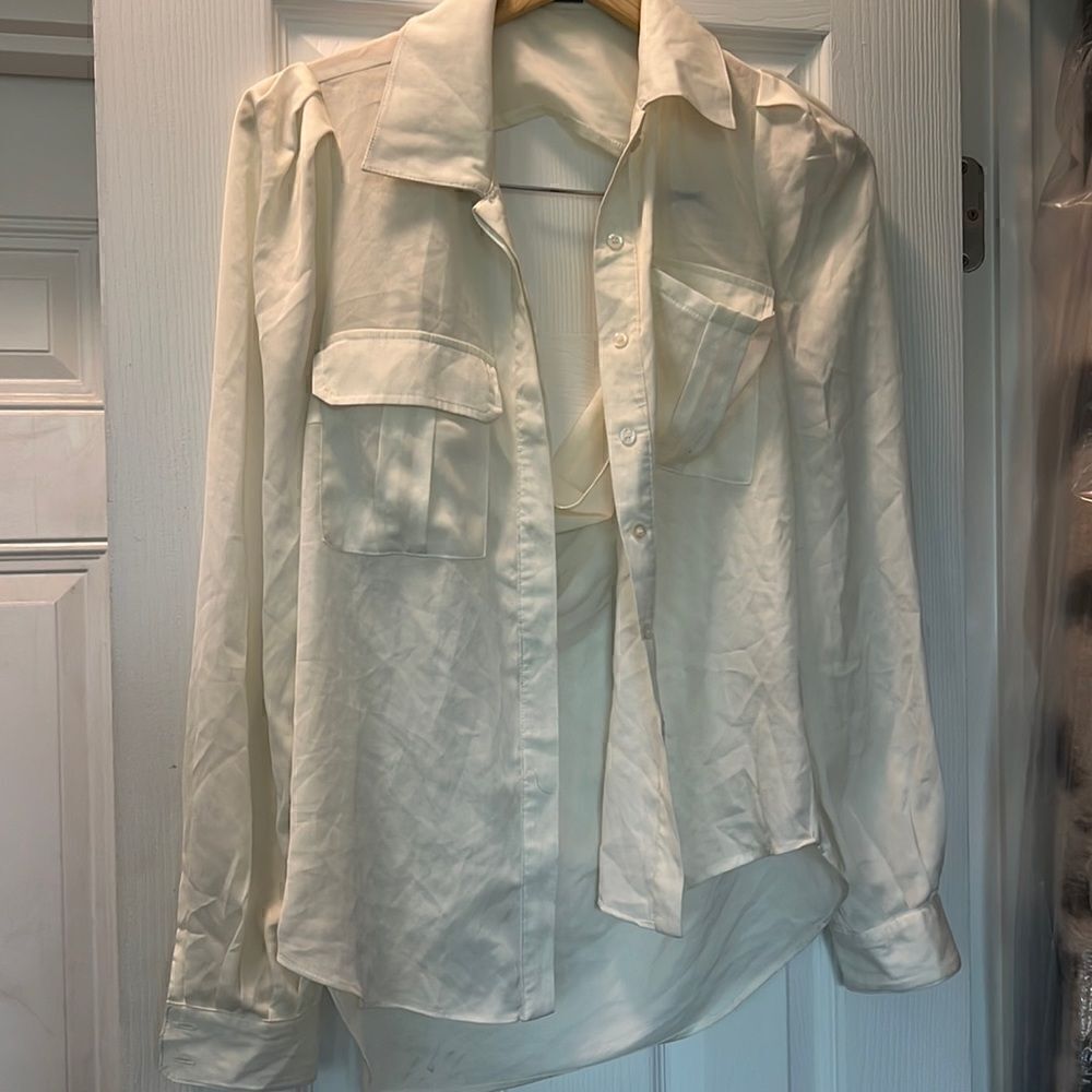 Open Back Blouse along Sleeve Button Down Top - Ark & Co. Size Small